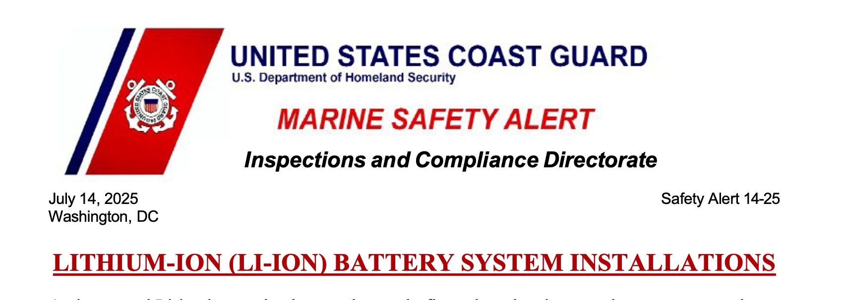 Marine Safety Alert